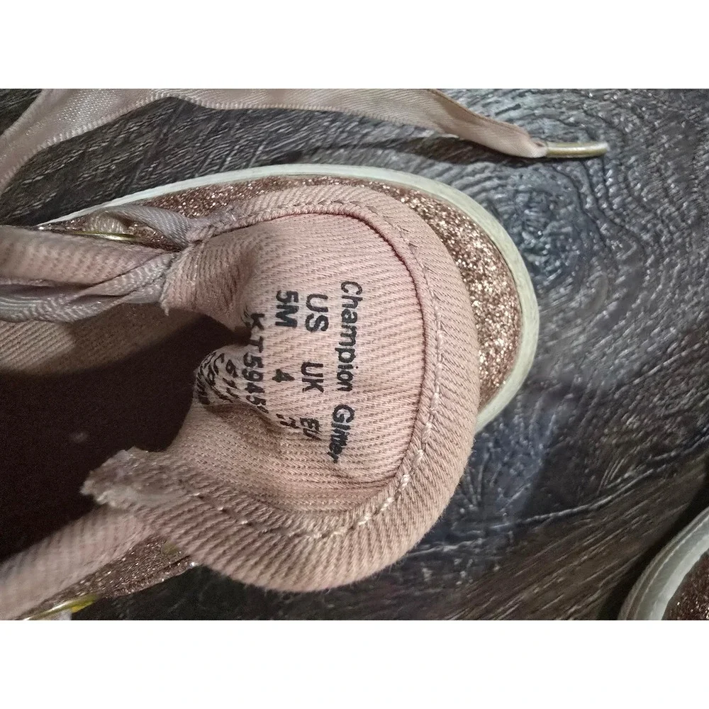 Keds Champion Glitter Rose Gold Pink Sparkle Sneakers Ribbon Laces Toddler 5M